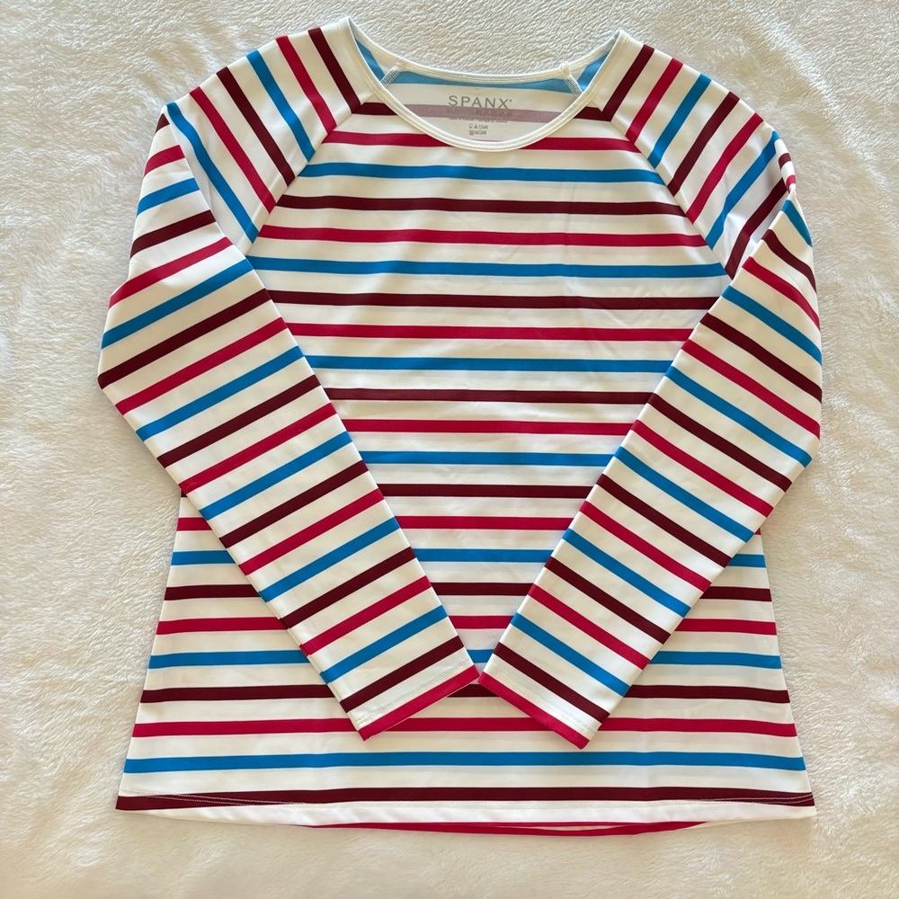 SPANX Long Sleeve Ocean Stripe Hibuscus Swim Shirt--NWT--M - Picture 8 of 14